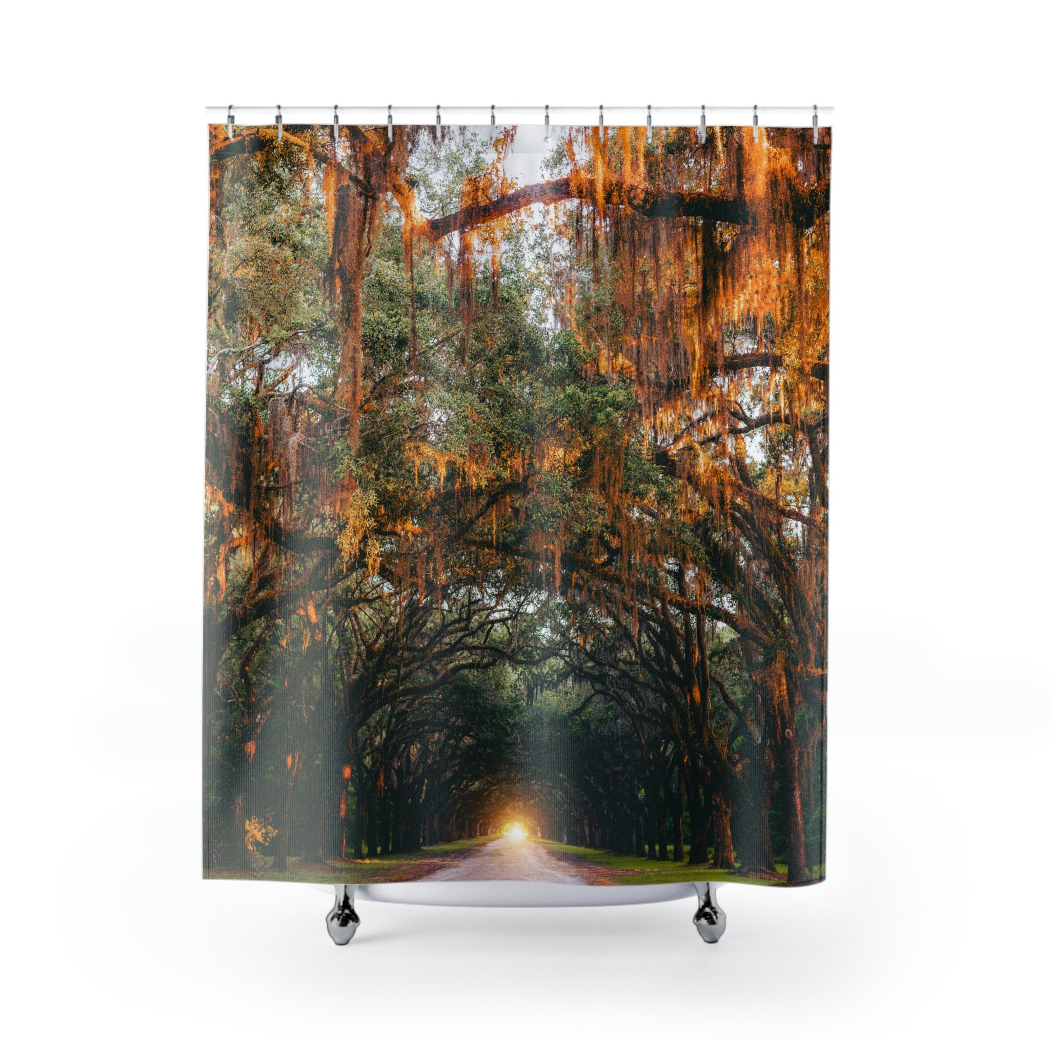 Fast-Dry Trees Sunset Shower Curtain - Beautiful and Functional Bathroom Decor for a Refreshing Look