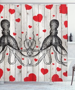 Fauna Heart Print Octopus Shower Curtain for a Unique Bathroom.