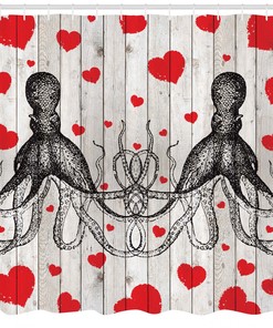 Fauna Heart Print Octopus Shower Curtain for a Unique Bathroom.