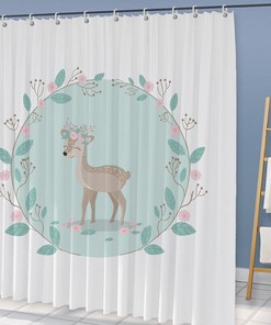 Fawn Sika Deer Garland Waterproof Shower Curtain For Rustic Bathroom 