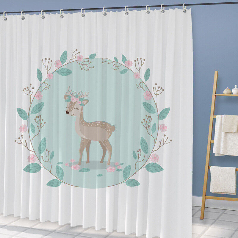 Fawn Sika Deer Garland Waterproof Shower Curtain For Rustic Bathroom
