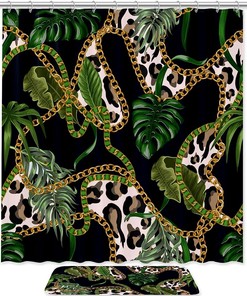 Feathers Animal Print Shower Curtain With Teal And Brown Colors