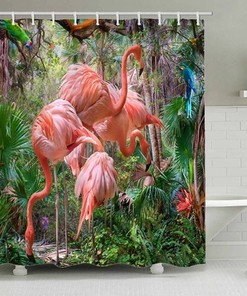 Feel Good Pink Flamingos Shower and Bath Curtain Set for Your Bathroom's Design