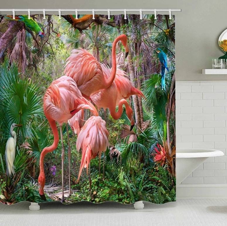 Feel Good Pink Flamingos Shower and Bath Curtain Set for Your Bathroom's Design