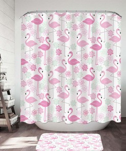Feel Spring Vibes with Pink Lilies and Flamingos Shower Curtain for Your Bathroom
