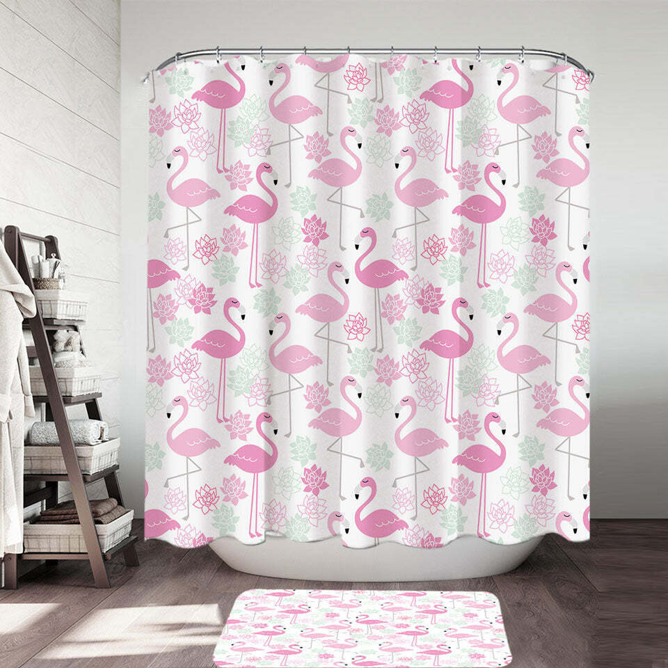 Feel Spring Vibes with Pink Lilies and Flamingos Shower Curtain for Your Bathroom