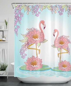 Feel The Summer Vibe With A Flower Flamingo Shower Curtain With Lotus Leaves - Perfect For Your Bathroom Decor