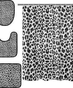 Feel The Wild Side Of Your Bathroom With Alaza White Black Leopard Spot Shower Curtain And Mat.