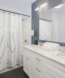 Feminine Nude Line Art Shower Curtain, Black and White Naked Woman Art Bath tub Curtain, Fabric Bathroom Decor