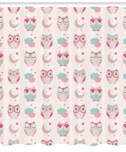 Feminine Soft Colors Design Owls Stars Moon Patterns Shower Curtain - Luxury Bathroom Decor