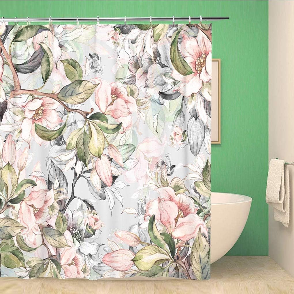 Feminine Spring Floral Shower Curtain Watercolor Design - Waterproof Fabric Bathroom Decor