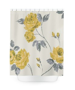 Feng Shui Yellow and Gray Roses Shower Curtain for a Harmonious Bathroom
