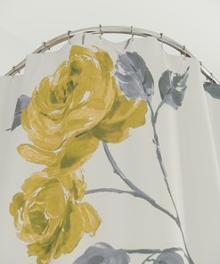 Feng Shui Yellow and Gray Roses Shower Curtain for a Harmonious Bathroom
