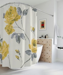Feng Shui Yellow and Gray Roses Shower Curtain for a Harmonious Bathroom