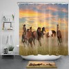 Feral Horse Flock Grassland Sunset Scenery Waterproof Fabric Shower Curtain With Nature Scenic Design
