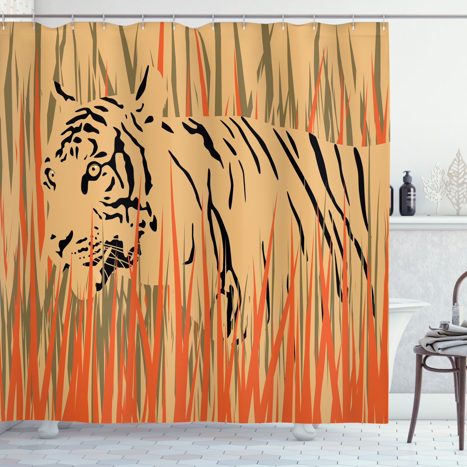Ferocious Tiger Shower Curtain For Wild Animal Bathroom Decor