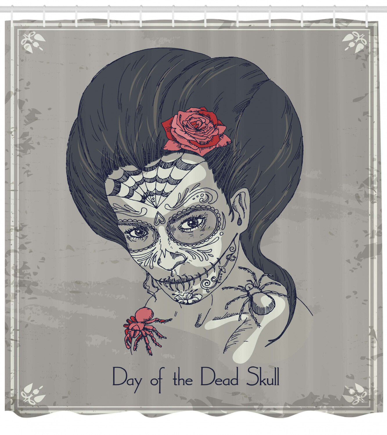 Festival Girl Print Skull Fabric Shower Curtain - Bohemian Skull Bathroom Decor