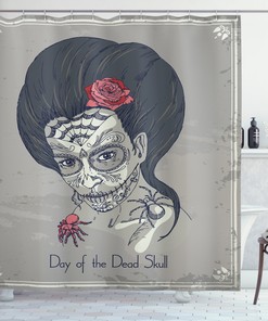 Festival Girl Print Skull Fabric Shower Curtain - Bohemian Skull Bathroom Decor