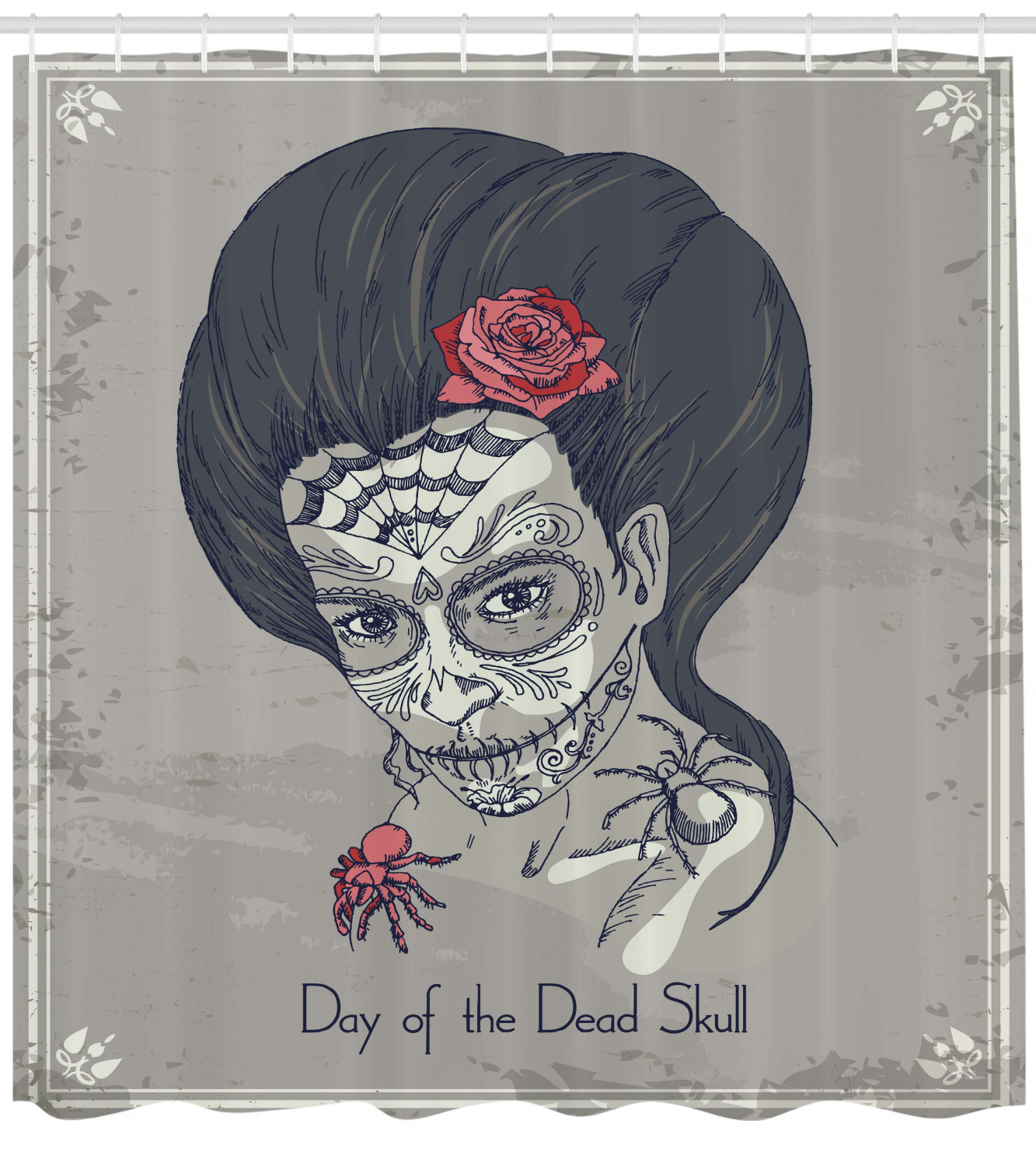 Festival Girl Print Skull Fabric Shower Curtain - Bohemian Skull Bathroom Decor