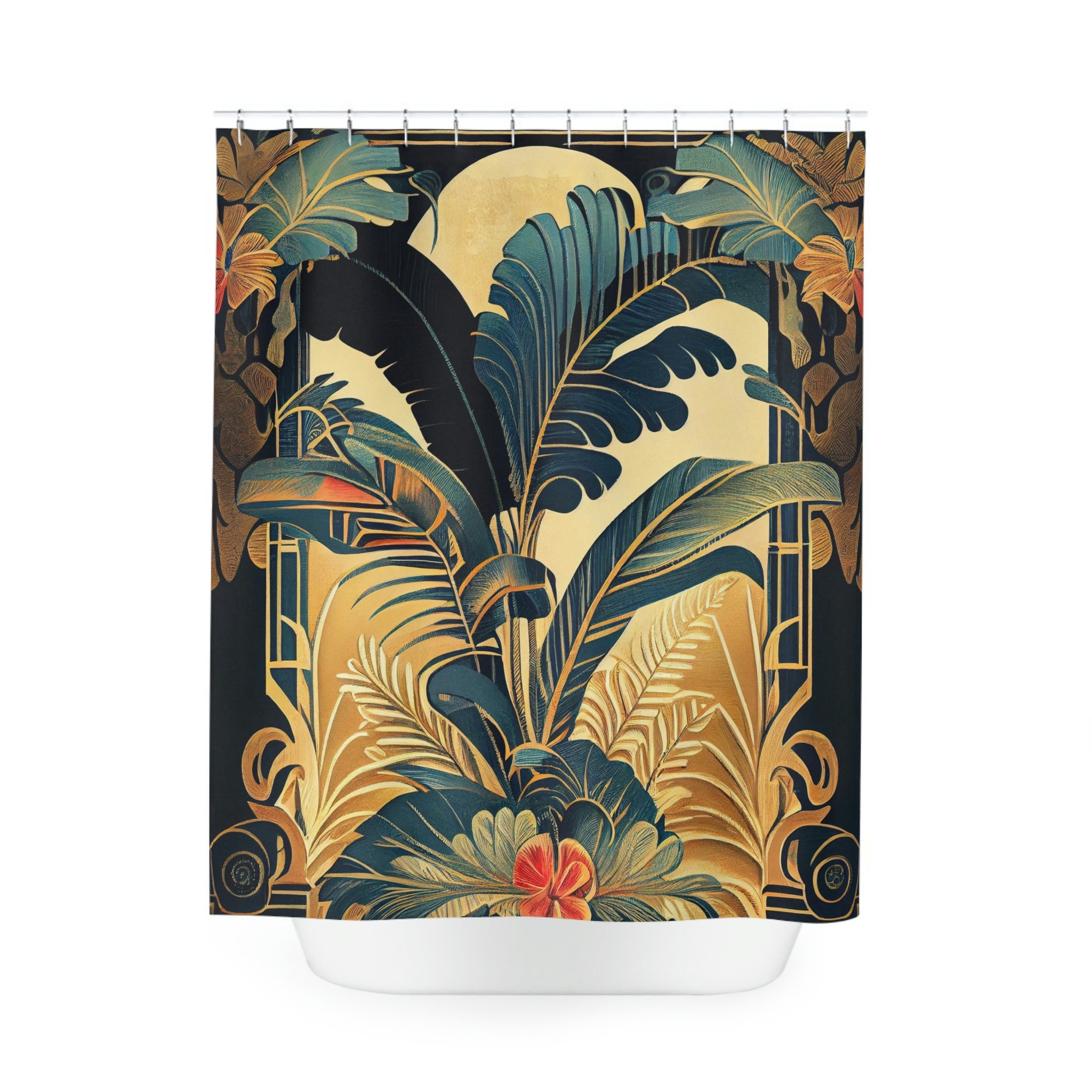 Festival Tropical Art Deco Floral Chic Shower Curtain, perfect Housewarming Gift with Bathroom Theme