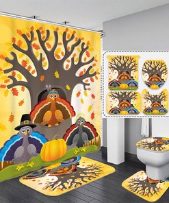 Festive 3D Pumpkin Turkey Thanksgiving Shower Curtain For Your Bathroom