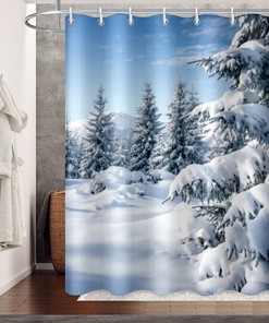 Festive 3D Snowflake Snow Pine Trees Forest Bathroom Shower Curtain For Your Bathroom