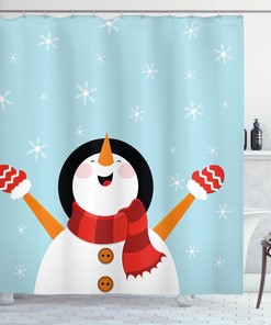 Festive Bathroom Decor With Santa, Star, And Snowflake Print Waterproof Fabric Shower Curtain