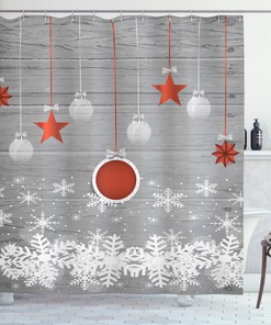 Festive Bathroom Decor With Stars And Snowflakes Print Waterproof Fabric Shower Curtain