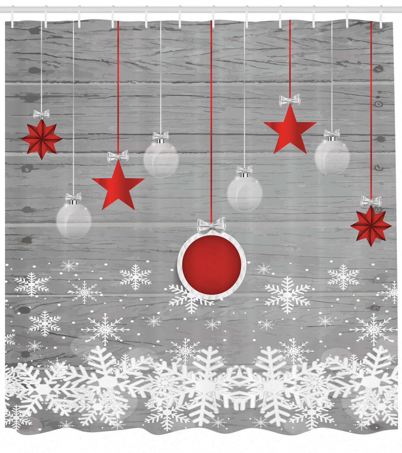 Festive Bathroom Decor With Stars And Snowflakes Print Waterproof Fabric Shower Curtain - Image 2