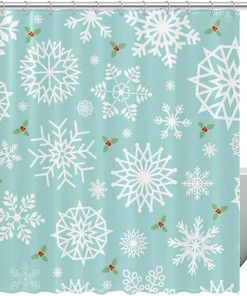 Festive Blue Snowflakes Print Shower Curtain