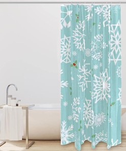 Festive Blue Snowflakes Print Shower Curtain