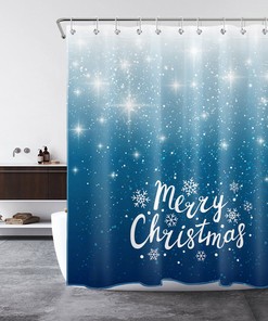 Festive Blue Winter Shower Curtain with Star and Snowflake Motif