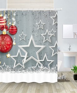 Festive Christmas Balls And Snowflakes Fabric Shower Curtain - Holiday Bathroom Decor