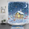 Festive Christmas Cottage And Animals Waterproof Fabric Shower Curtain - Snowman Elk Bear Bathroom Decor