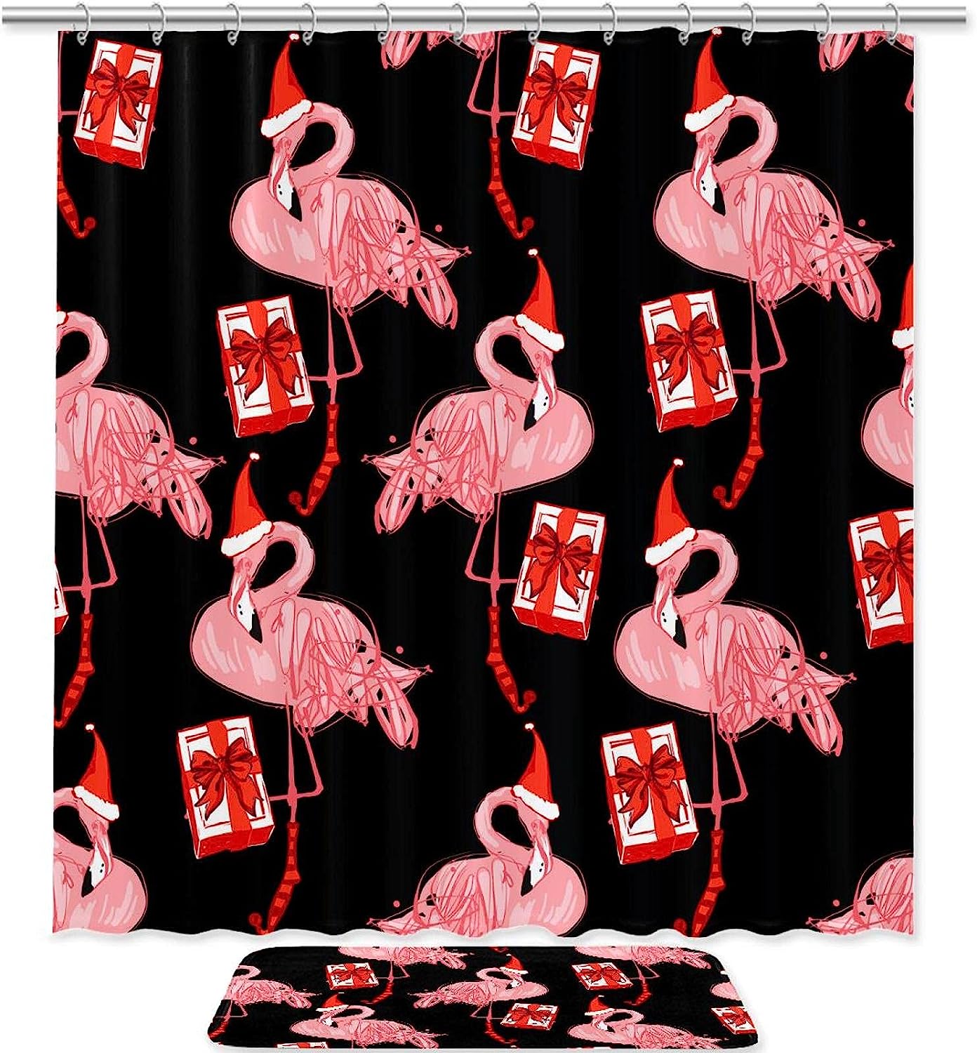 Festive Flamingo Christmas Shower Curtain For A Fun Bathroom