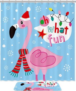 Festive Flamingo Snowflake Shower Curtain - Waterproof Fabric Bathroom Decor