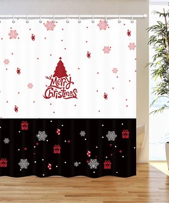 Festive Gift and Christmas Tree Print Shower Curtain Bathroom Decor Fabric