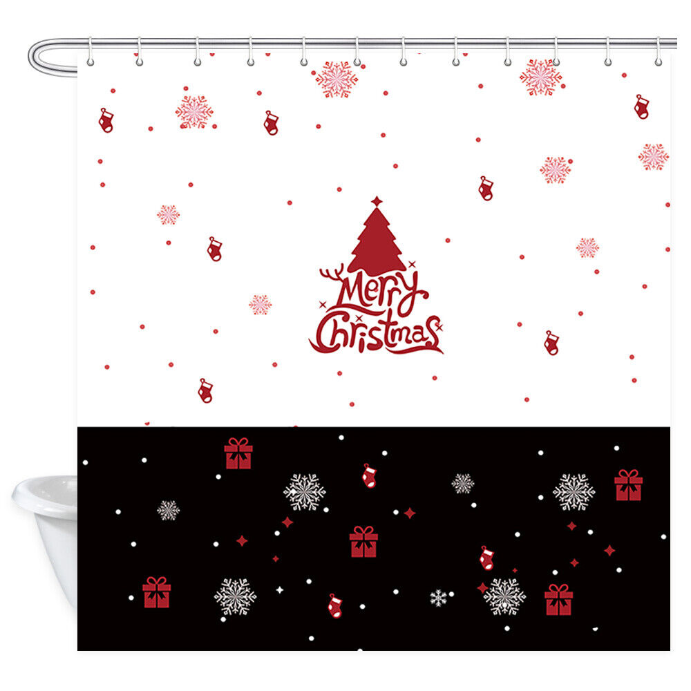 Festive Gift and Christmas Tree Print Shower Curtain Bathroom Decor Fabric