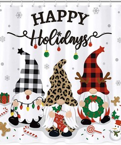 Festive Gnomes And Snowflakes Shower Curtain - Happy Holidays Bathroom Decor