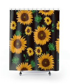 Festive Green Sunflower Shower Curtain And Anti-Slip Yellow Bathroom Curtain Set For Cheerful Bathroom Decor