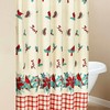 Festive Holiday Design Cardinal Shower Curtain With Holly Berry Garland And Poinsettia Flowers