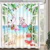 Festive Pink Flamingo Christmas Shower Curtain with Watercolor Tropical Scene
