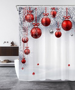 Festive Red Snowflake Pine Branch Christmas Shower Curtain