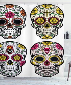 Festive Skull Celebration Shower Curtain Print In Black For Bathroom Decoration