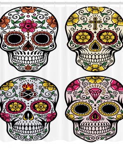 Festive Skull Celebration Shower Curtain Print In Black For Bathroom Decoration