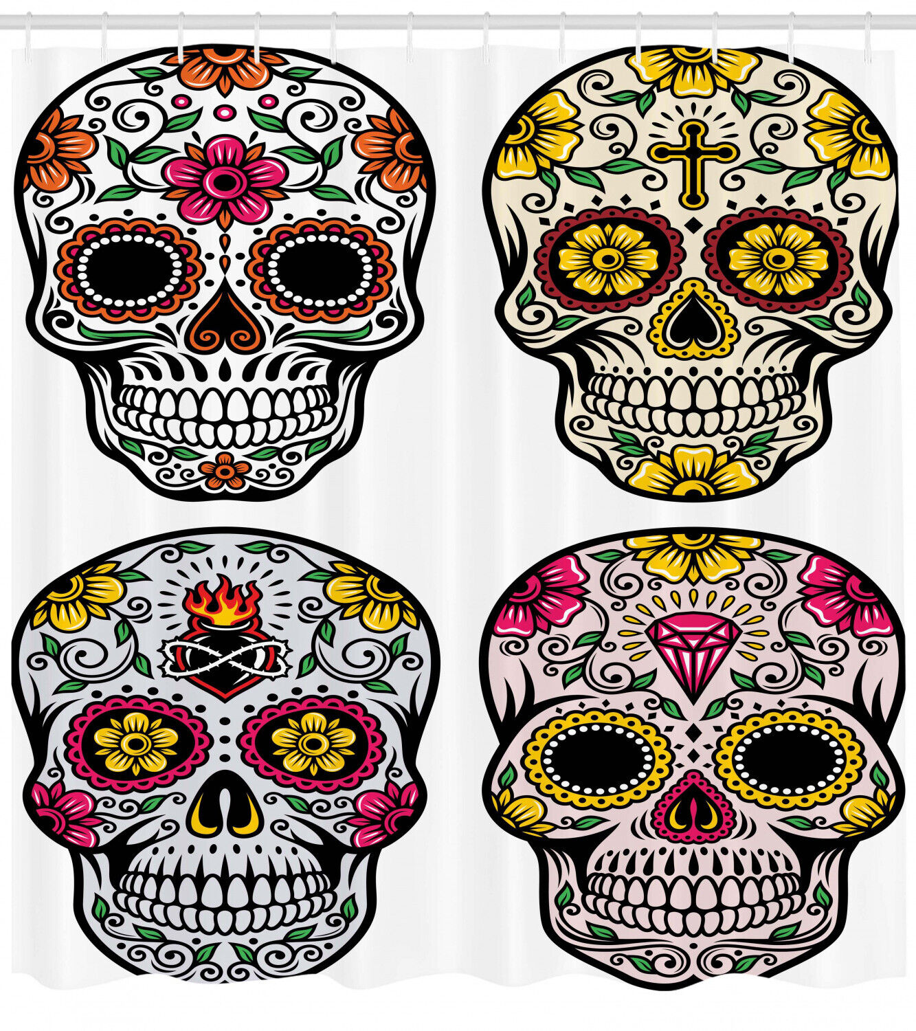 Festive Skull Celebration Shower Curtain Print In Black For Bathroom Decoration
