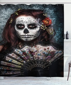 Festive Skull Scary Mask Shower Curtain Print In Black For Bathroom Decoration