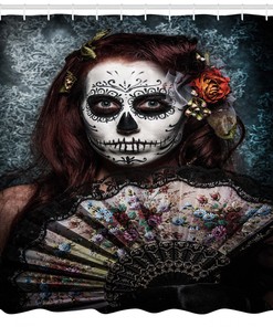 Festive Skull Scary Mask Shower Curtain Print In Black For Bathroom Decoration