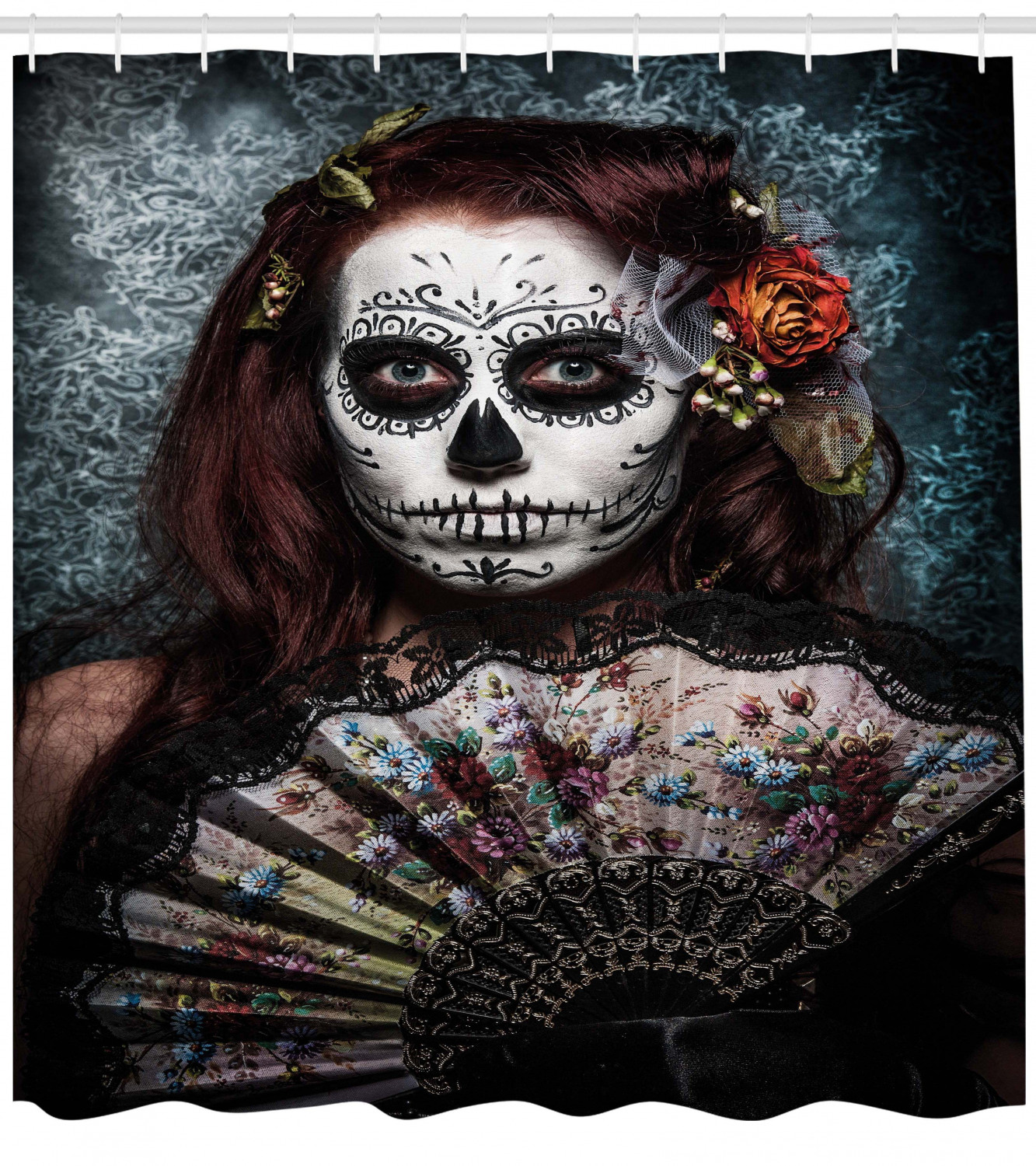 Festive Skull Scary Mask Shower Curtain Print In Black For Bathroom Decoration