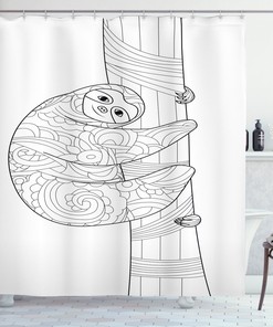 Festive Sloth Outline Ornaments Shower Curtain, Perfect for Christmas 